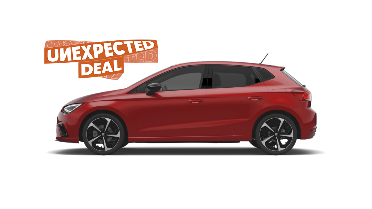 Zijaanzicht render van een rode SEAT Ibiza