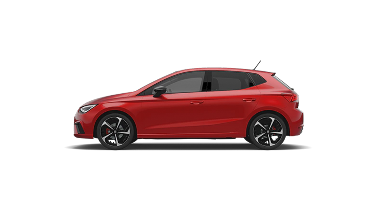 Zijaanzicht render van een rode SEAT Ibiza