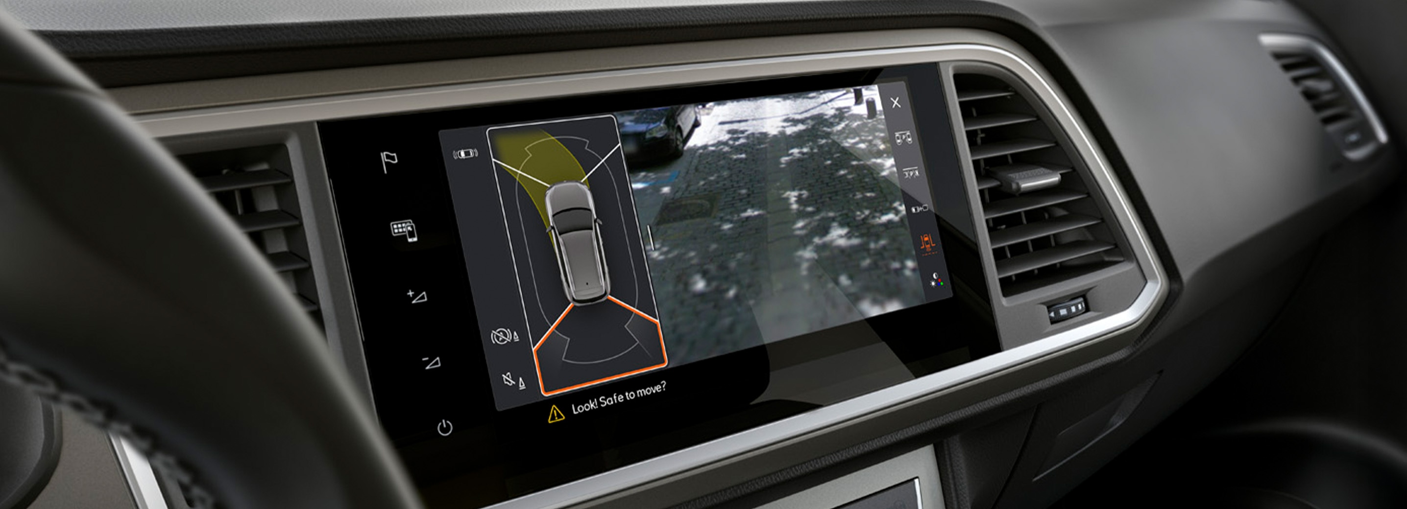 Close-up van de achteruitrijcamera verbonden met het mediasysteem in de SEAT Arona