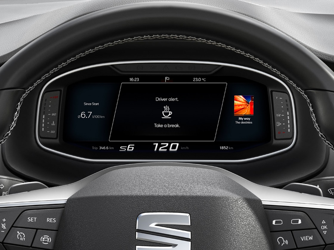 Vermoeidheidsherkenning te zien in de Virtual Cockpit van de SEAT Ateca