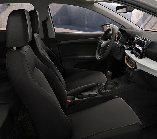 Comfortstoelen in de SEAT Ibiza, zwarte stof