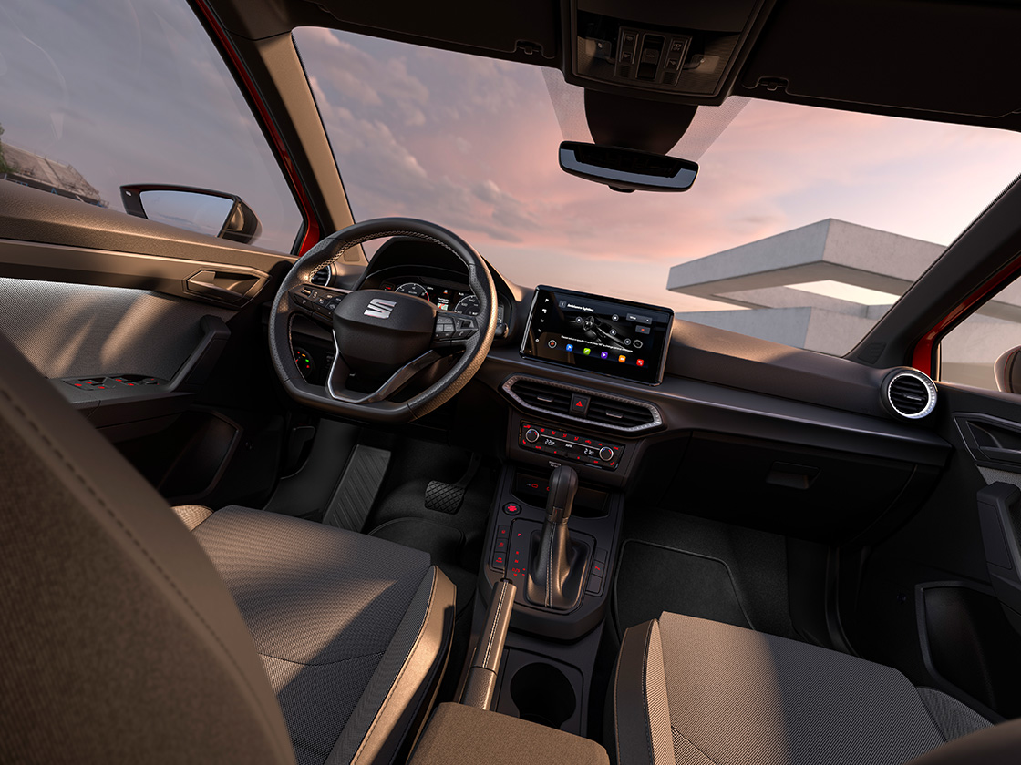 Seat Ibiza interieuraanzicht waarin de details, zoals de bekleding, worden getoond.