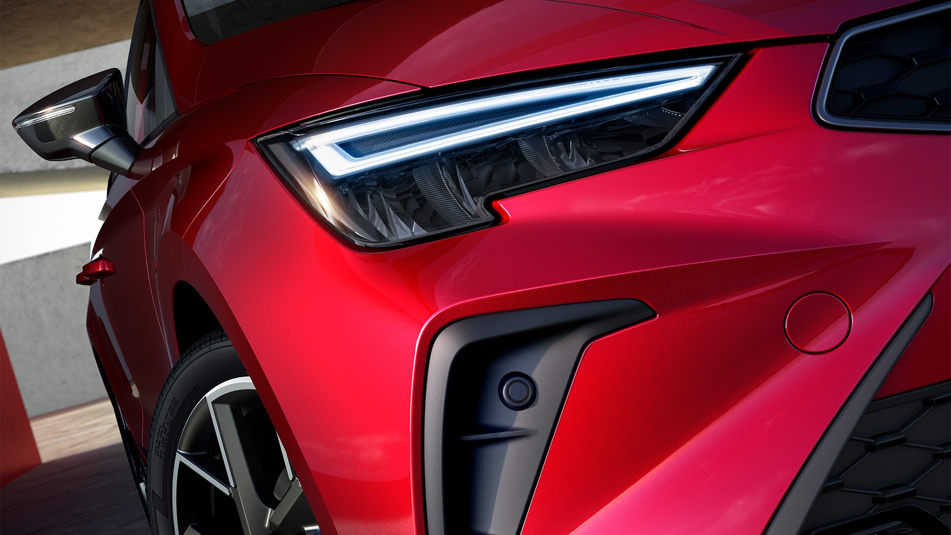 Close-up van SEAT Ibiza koplampen