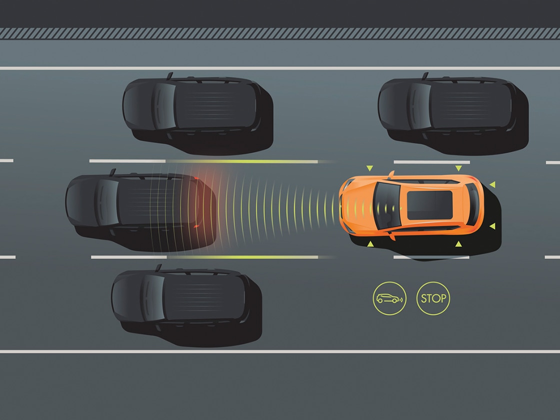 Illustratie van veiligheidssysstemen zoals Fron Assist
