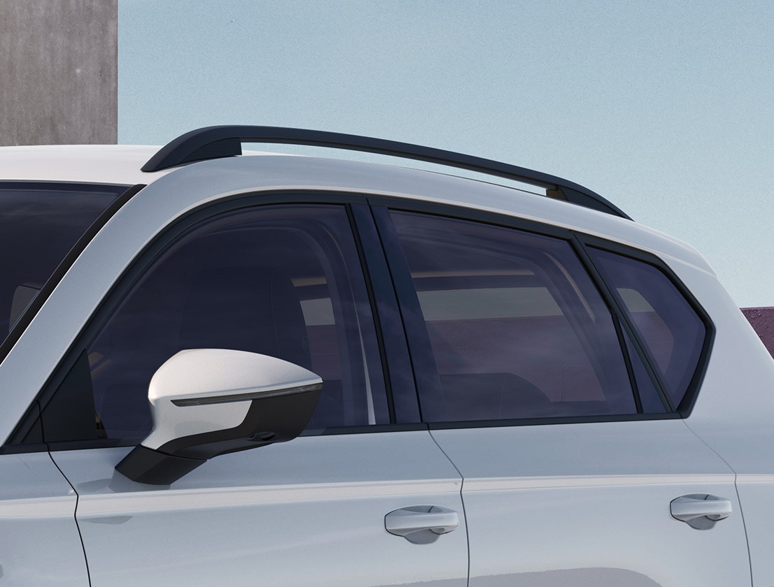 Close-up van zwart matte dakreling SEAT Ateca