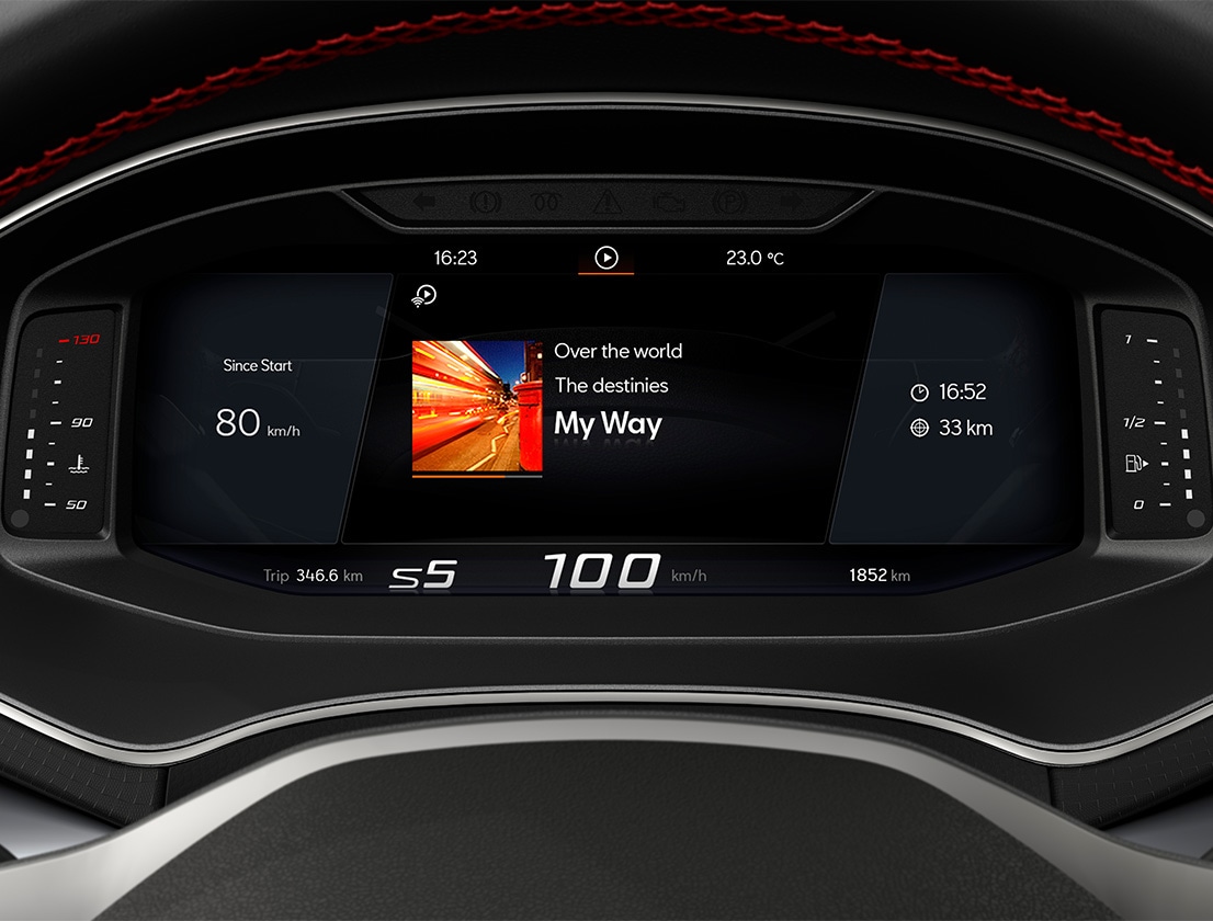 Close-up van virtual cockpit in de SEAT Ibiza