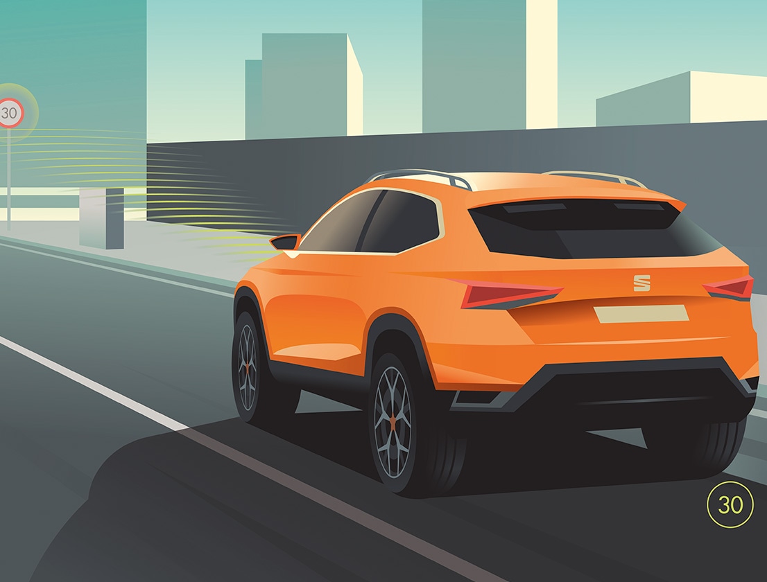 Verkeersbordenherkenning te zien in illustratie