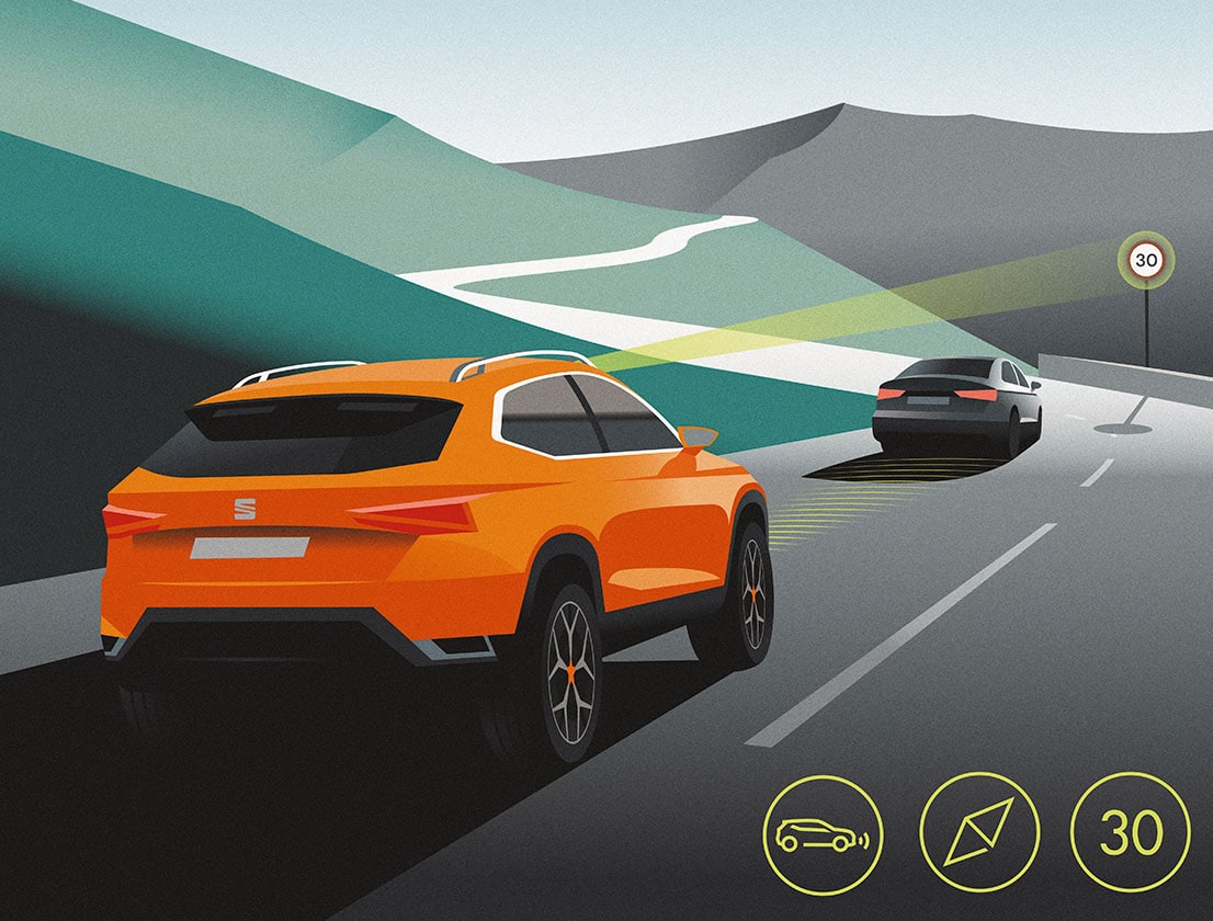 Illustratie waarop Travel Assist te zien is