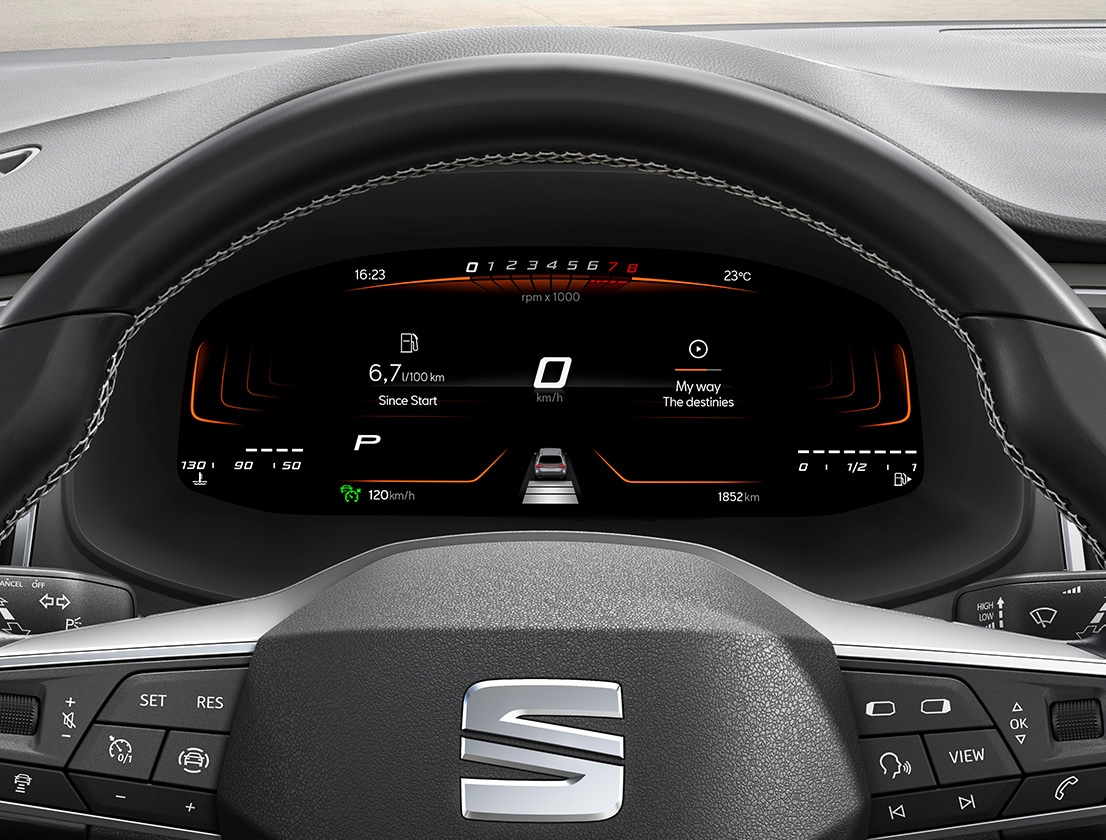 Close-up van virtual cockpit in de SEAT Ateca