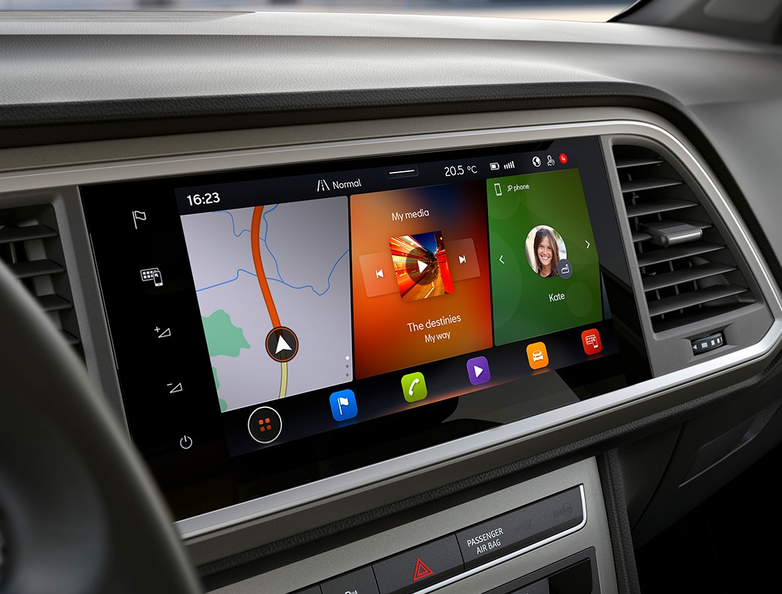 Close-up van het multimediasysteem in de SEAT Ateca