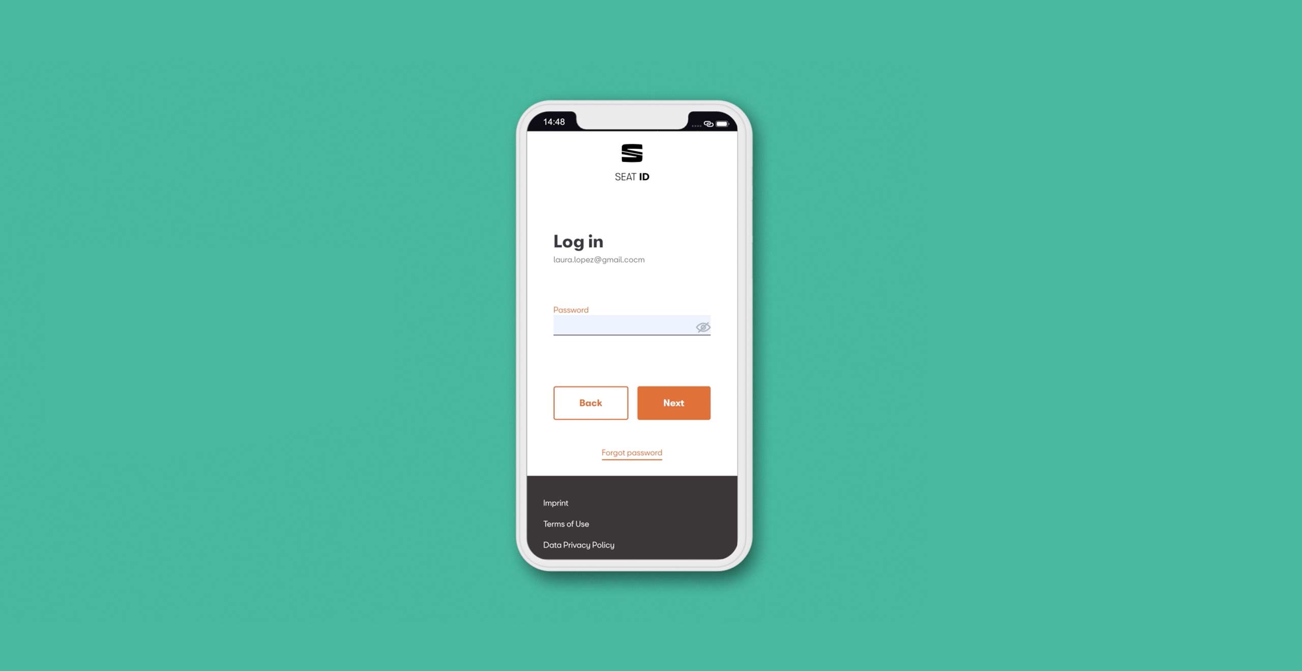 Afbeelding van het log-in menu in de My SEAT app
